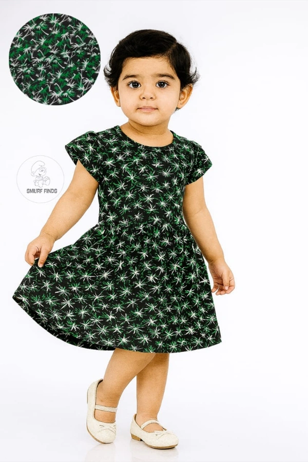 Smurf Finds Premium Cotton Printed Organic Cotton Frock for Girls| 100% Cotton| Black |SMF11025 - 2-3 Year, Black