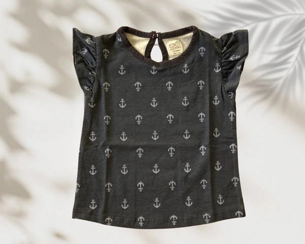 Smurf Finds Premium Cotton Printed Organic Cotton TShirt for Girls| 100% Cotton| Back Buttons| Black | SMTE7302 - 6-12 Month, Black