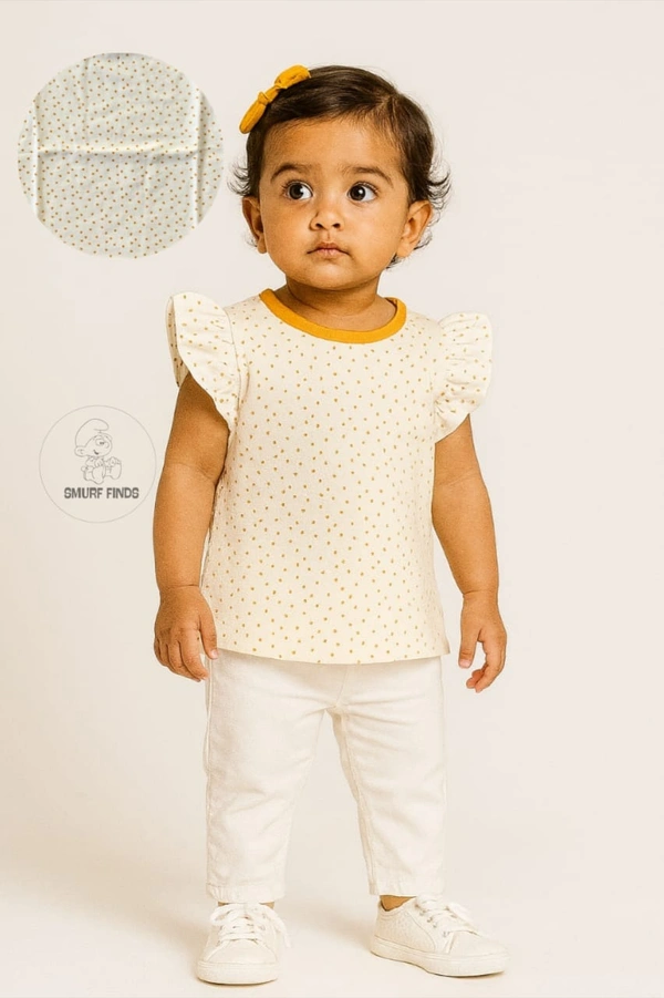 Smurf Finds Premium Cotton Printed Organic Cotton TShirt for Girls| 100% Cotton| Back Buttons|  White | SMTE7304 - 4-6 Month, White