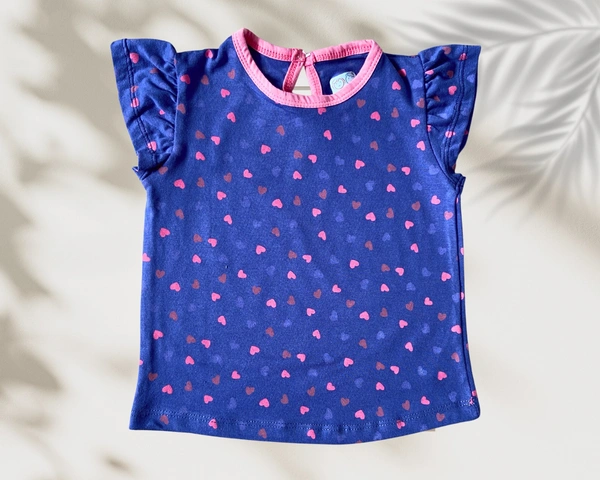Smurf Finds Premium Cotton Printed Organic Cotton TShirt for Girls| 100% Cotton| Back Buttons|  Blue | SMTE73013 - 1-2 Yr, Blue