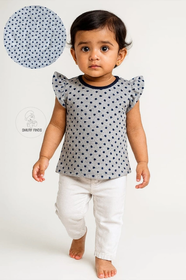 Smurf Finds Premium Cotton Printed Organic Cotton TShirt for Girls| 100% Cotton| Back Buttons| Ash | SMTE7308 - 4-6 Yr, Ash