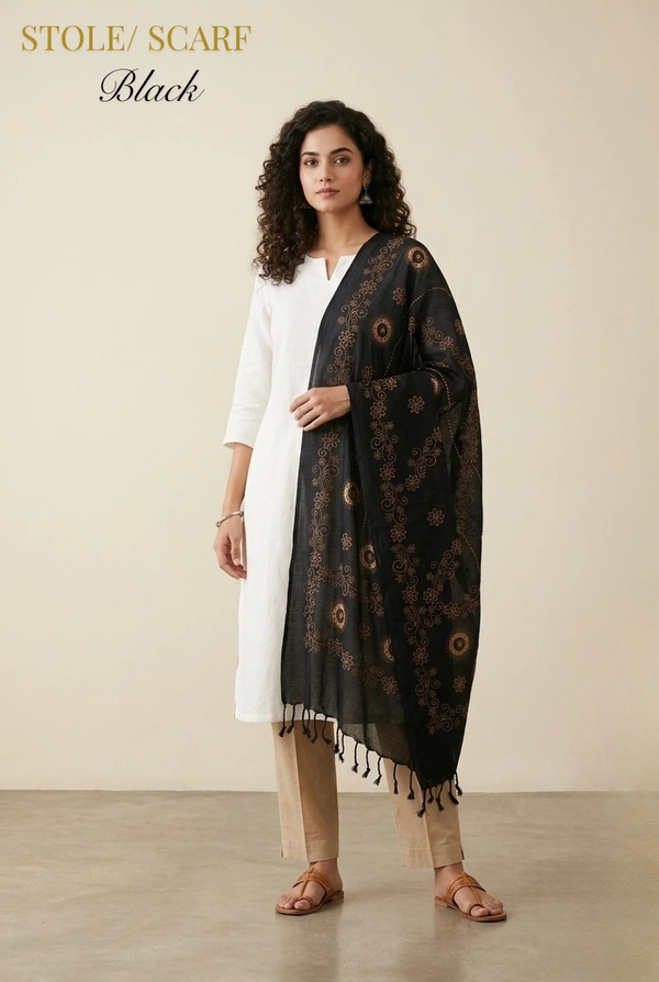 Ruthvi Ethnics Premium Rayon Cotton Scraf| Stole| Daily Wear| Black| ST95006 - FS, Black