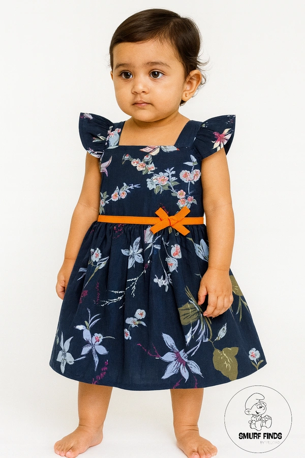 Smurf Finds Premium Woven Printed Organic Cotton Frock| 100% Cotton| Blue| SMWF169003 - 24 mon, Blue