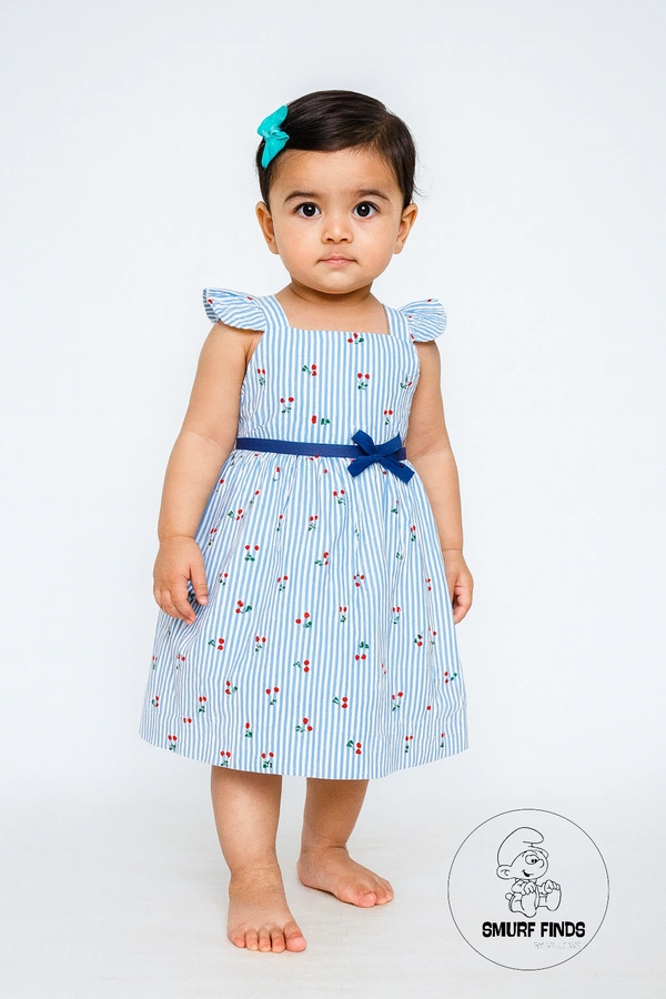 Smurf Finds Premium Woven Printed Organic Cotton Frock| 100% Cotton| Blue| SMWF169004 - 24 mon, Blue