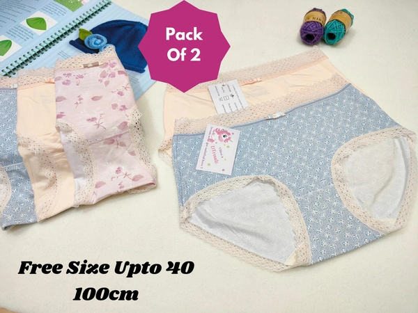 VDT Printed Pack of 2 ladies Panty - Blue, FS