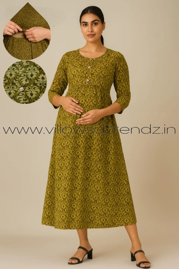 Twill Blue Pul -up Feeding Umbrella Rayon Kurti | Green | PFK28001 - Green, XL