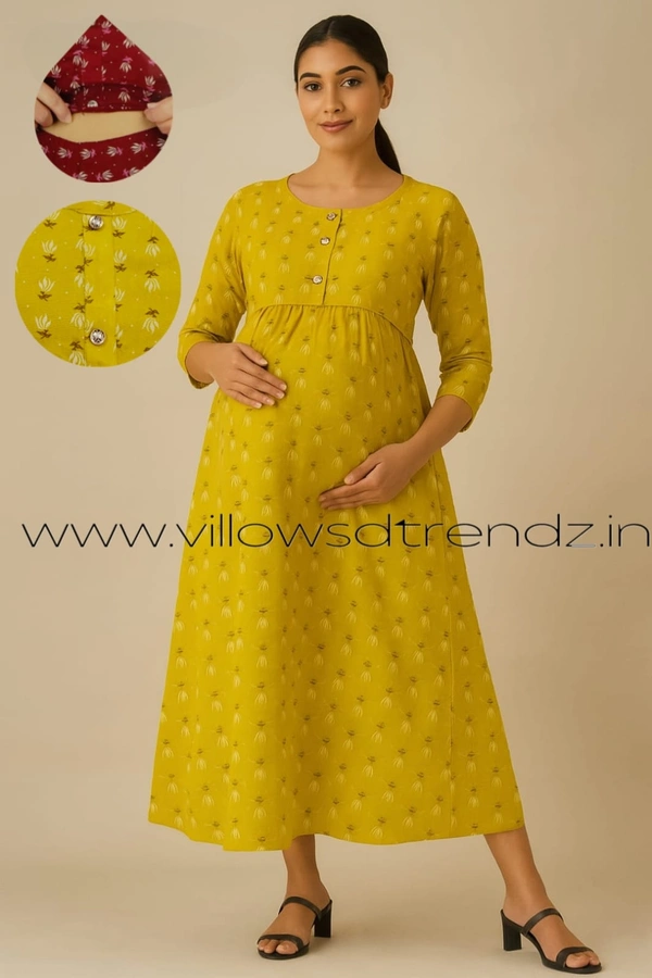 Twill Blue Pull -up Feeding Umbrella Rayon Kurti | Light Yellow| PFK28010 - Light Yellow, 2XL