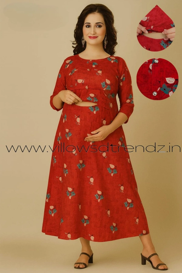 Twill Blue Pull -up Feeding Umbrella Rayon Kurti | Red| PFK28005 - Red, XL