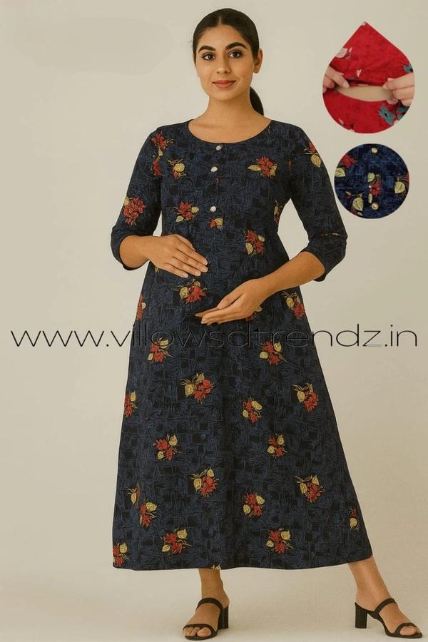 Twill Blue Pull-up Feeding Umbrella Rayon Kurti | Blue | PFK28007 - Blue, 2XL