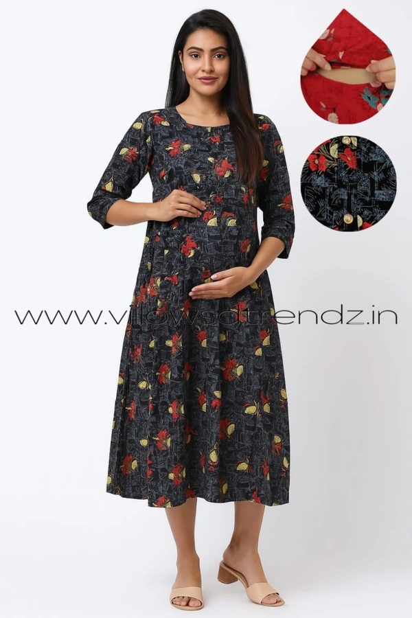 Twill Blue Pull-up Feeding Umbrella Rayon Kurti |Dark Blue | PFK28006 - Dark Blue, 2XL