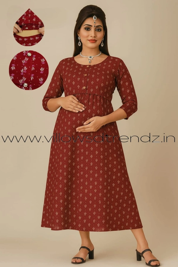 Twill Blue Pull-up Feeding Umbrella Rayon Kurti | Maroon | PFK28009 - Maroon, XL
