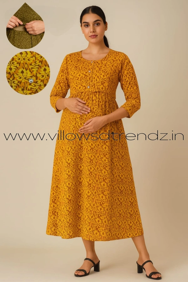 Twill Blue Pull-up Feeding Umbrella Rayon Kurti |Musturd yellow| PFK28004 - Musturd yellow, 2XL