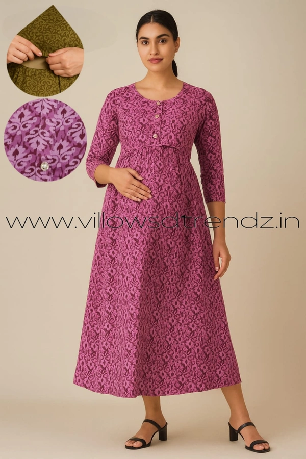 Twill Blue Pull-up Feeding Umbrella Rayon Kurti | Pink | PFK28002 - Pink, XL