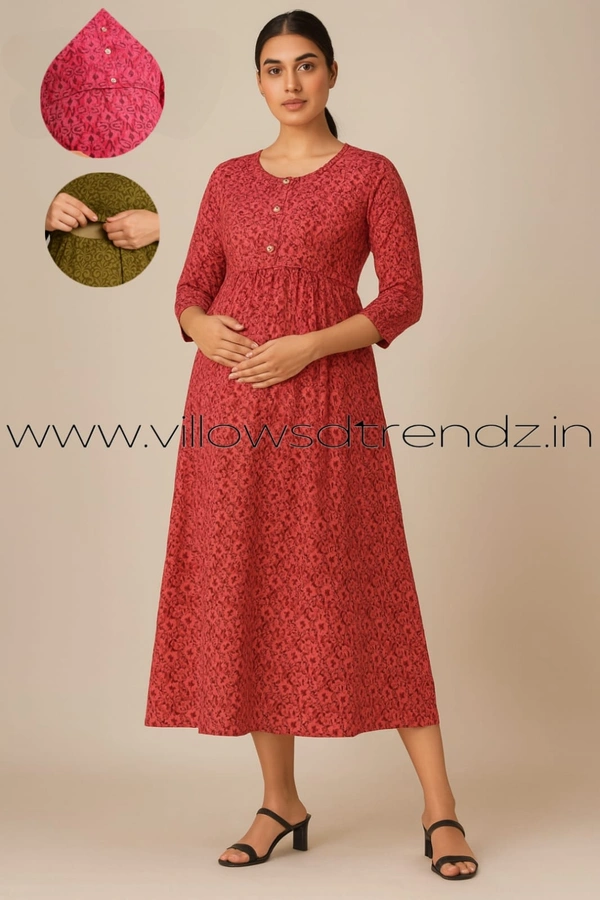 Twill Blue Pull-up Feeding Umbrella Rayon Kurti | Red | PFK28003 - Red, 2XL