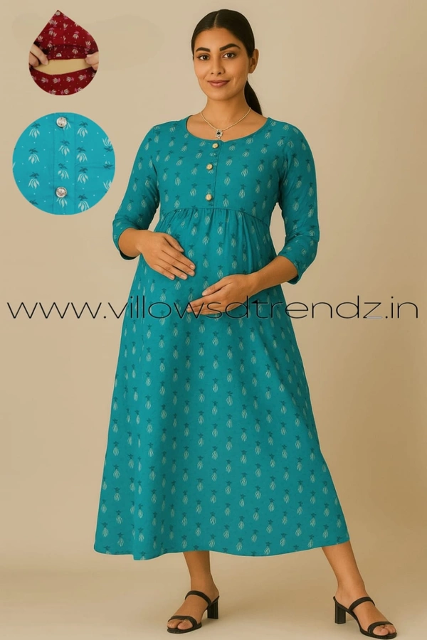 Twill Blue Pull-up Feeding Umbrella Rayon Kurti | Sky blue | PFK28011 - Sky Blue, 2XL