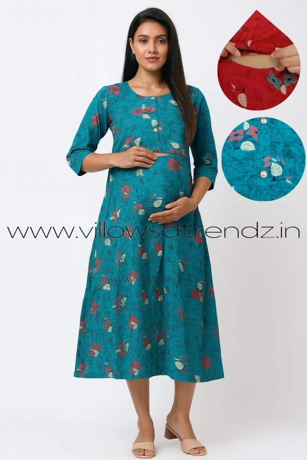 Twill Blue Pull-up Feeding Umbrella Rayon Kurti |Sky Blue | PFK28008 - Sky Blue, 2XL