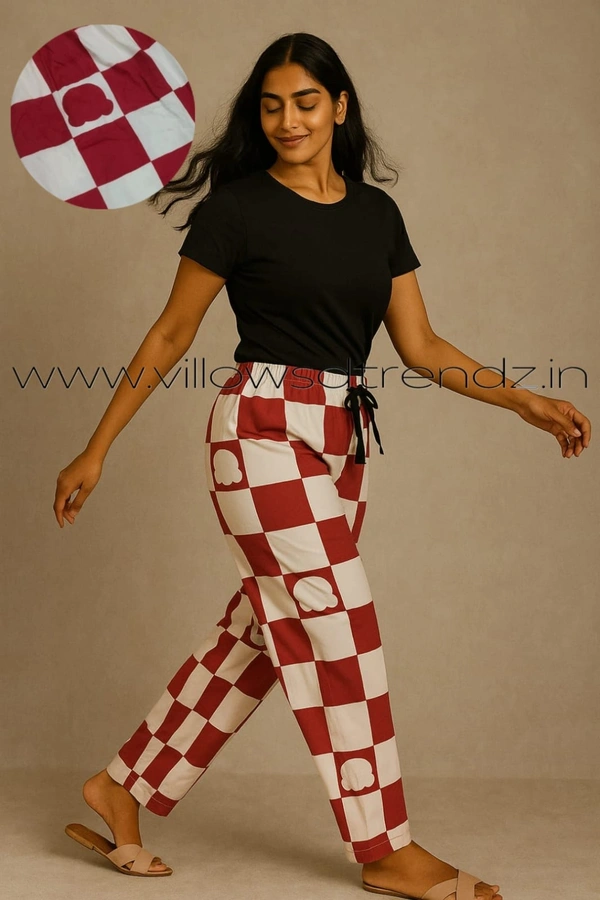 Smurf Finds Pyjama Full Pant | Cotton | White With Red| PY9042 - M, White With Red