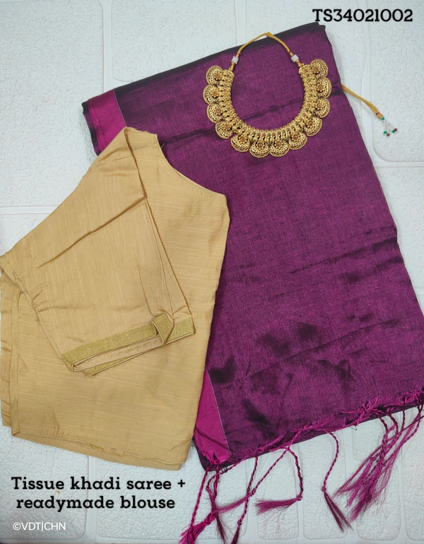 Ruthvi Ethincs Ragha Tissue Khadi Saree With Blouse TS34021002 - Saree With Blouse, Purple