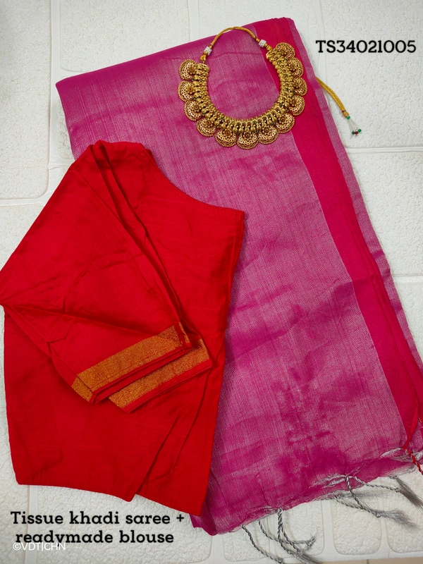 Ruthvi Ethincs Ragha Tissue Khadi Saree With Blouse TS34021005 - Saree With Blouse, Pink