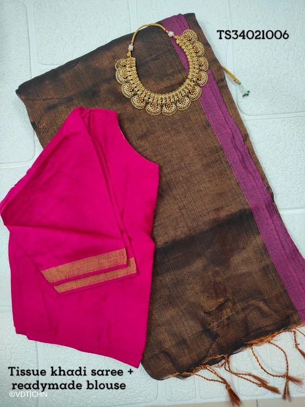 Ruthvi Ethincs Ragha Tissue Khadi Saree With Blouse TS34021006 - Saree With Blouse, Brown