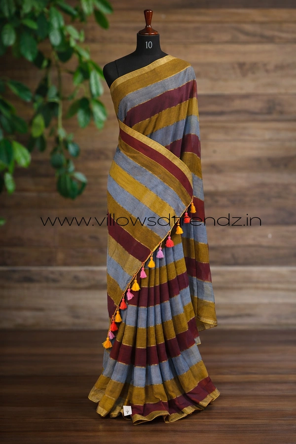 Villows Rainbow Mul Cotton Saree | Multi Colored  With Zari Stripes | Multi colour | RB545005 - Multi colour, Saree