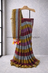Villows Rainbow Mul Cotton Saree | Multi Colored  With Zari Stripes | Multi colour | RB545005 - Multi colour, Saree