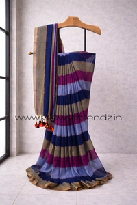 Villows Rainbow Mul Cotton Saree | Multi Colored  With Zari Stripes | Multi colour | RB545008 - Multi colour, Saree