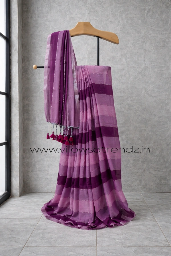 Villows Rainbow Mul Cotton Saree | Multi Colored  With Zari Stripes |  Multi colour | RB5450022 - Multi colour, 5.5 mts + Running Blouse Piece