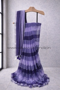 Villows Rainbow Mul Cotton Saree | Multi Colored  With Zari Stripes |  Blue shades | RB5450023 - Blue, 5.5 mts + Running Blouse Piece