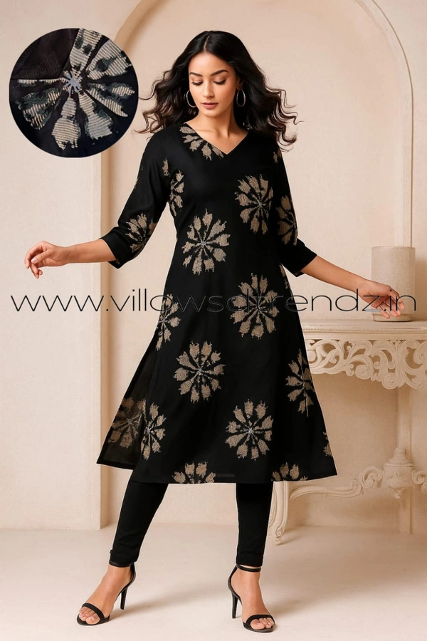 Twill Blue Rayon Kurta| Side cut| 3/4 Sleeve| Black |LI1930051 - 2XL, Black