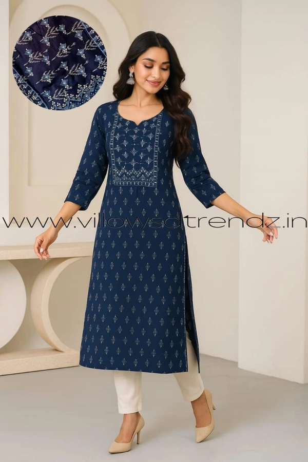 Twill Blue Rayon Kurta| Side cut| 3/4 Sleeve| Blue | LI22001 - S, Blue
