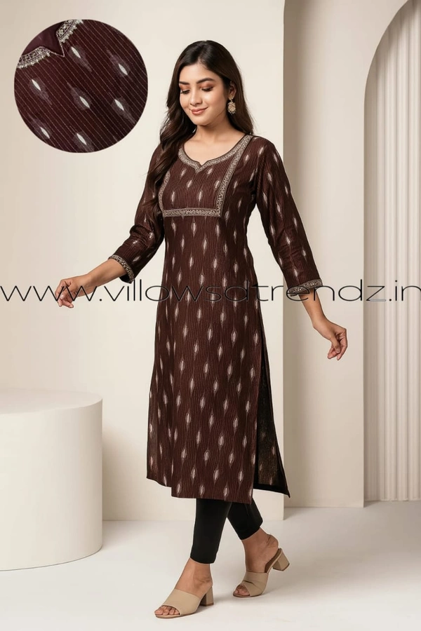 Twill Blue Rayon Kurta| Side cut| 3/4 Sleeve| Brown | LI22007 - S, Brown