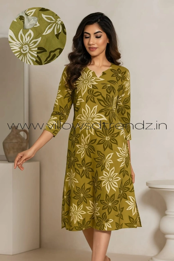 Twill Blue Rayon Kurta| Side cut| 3/4 Sleeve| Green| LI1930058 - S, Green