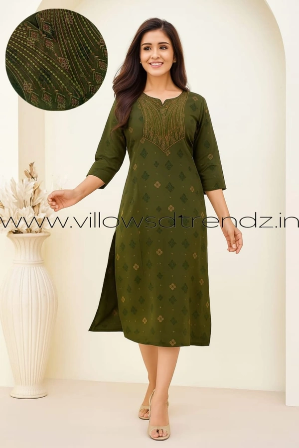 Twill Blue Rayon Kurta| Side cut| 3/4 Sleeve| Green| LI22003 - S, Green