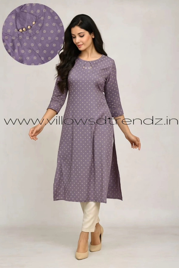 Twill Blue Rayon Kurta| Side cut| 3/4 Sleeve| Lavender | LI195034 - S, Lavender