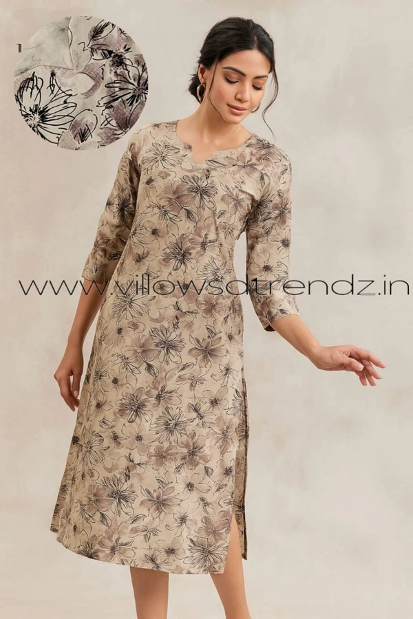 Twill Blue Rayon Kurta| Side cut| 3/4 Sleeve| Light Brown | LI1930056 - S, Light Brown