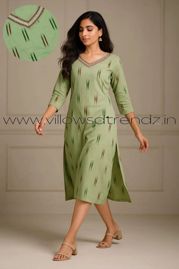 Twill Blue Rayon Kurta| Side cut| 3/4 Sleeve| Light Green | L11930018 - S