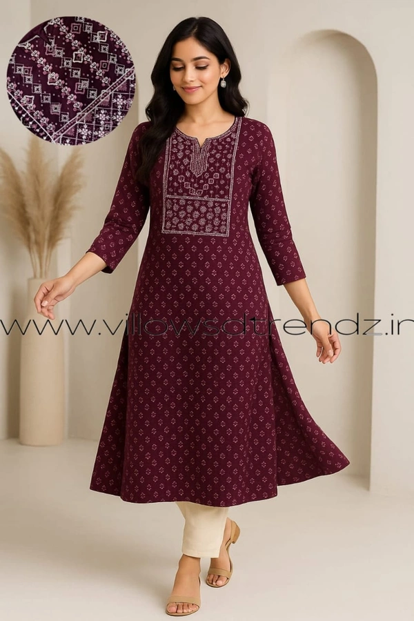 Twill Blue Rayon Kurta| Side cut| 3/4 Sleeve| Maroon | LI22002 - S, Maroon