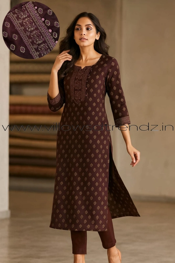 Twill Blue Rayon Kurta| Side cut| 3/4 Sleeve| Maroon| LI22005 - 2XL, Maroon