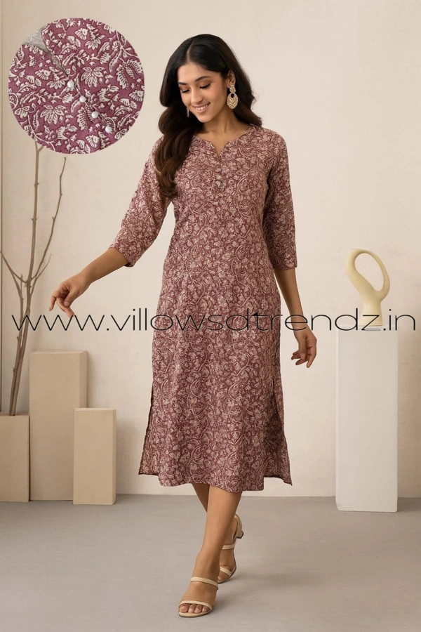 Twill Blue Rayon Kurta| Side cut| 3/4 Sleeve| Onion pink | LI1930064 - M, Onion pink