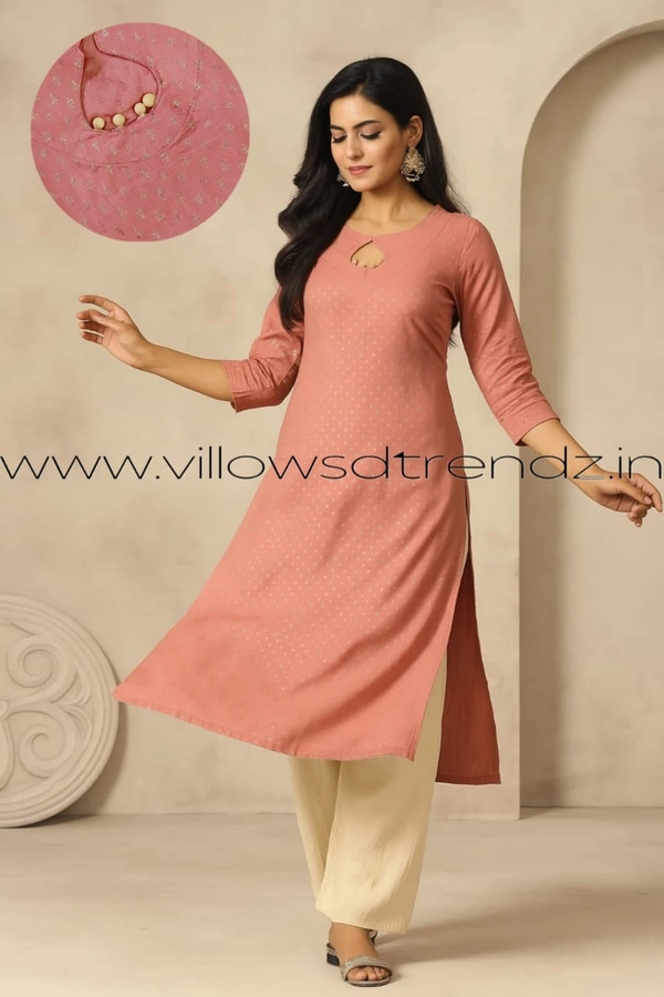 Twill Blue Rayon Kurta| Side cut| 3/4 Sleeve| Peach | LI195033 - XL, Peach