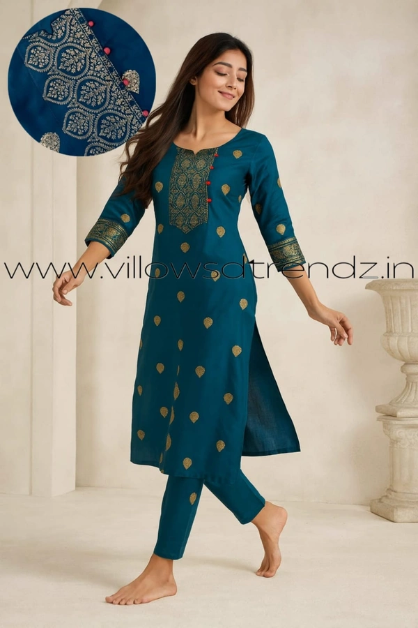 Twill Blue Rayon Kurta| Side cut| 3/4 Sleeve| Peacock Blue | LI22008 - L, Peacock Blue