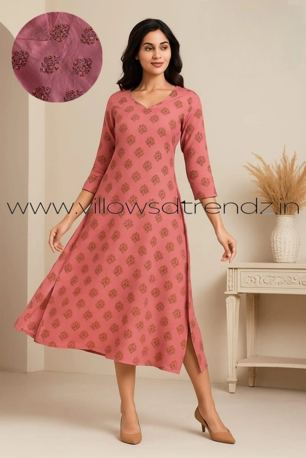 Twill Blue Rayon Kurta| Side cut| 3/4 Sleeve| Pink |LI1930050 - M, Pink