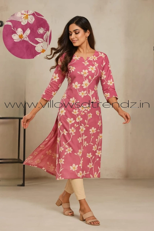 Twill Blue Rayon Kurta| Side cut| 3/4 Sleeve| Pink| LI1930059 - S, Pink