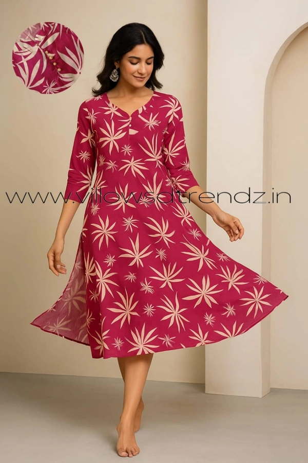 Twill Blue Rayon Kurta| Side cut| 3/4 Sleeve| Pink | LI193029 - S