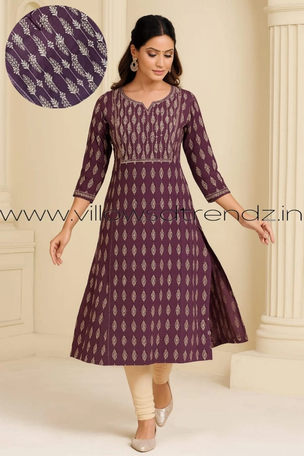 Twill Blue Rayon Kurta| Side cut| 3/4 Sleeve| Plum | LI22006 - XL, Plum