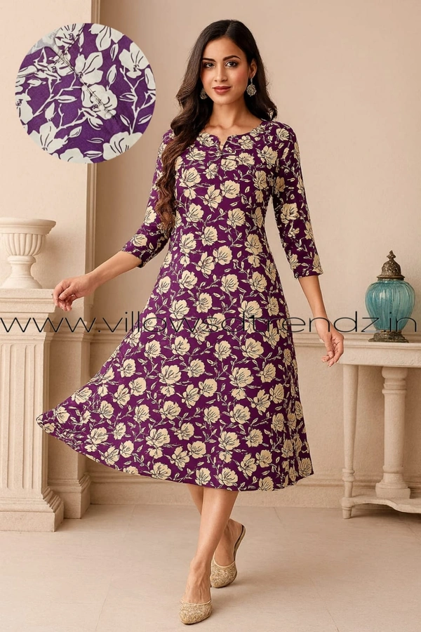 Twill Blue Rayon Kurta| Side cut| 3/4 Sleeve| Purple| LI19501 - 2XL, Purple