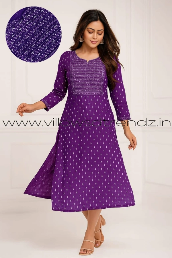 Twill Blue Rayon Kurta| Side cut| 3/4 Sleeve| Purple | LI22004 - S, Purple
