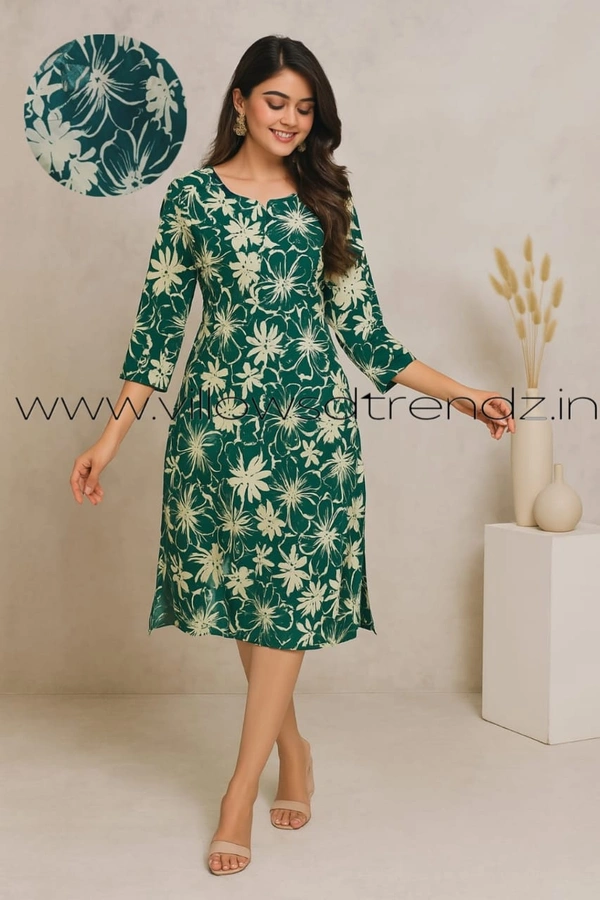 Twill Blue Rayon Kurta| Side cut| 3/4 Sleeve| Rama Green| LI1930060 - S, Rama Green
