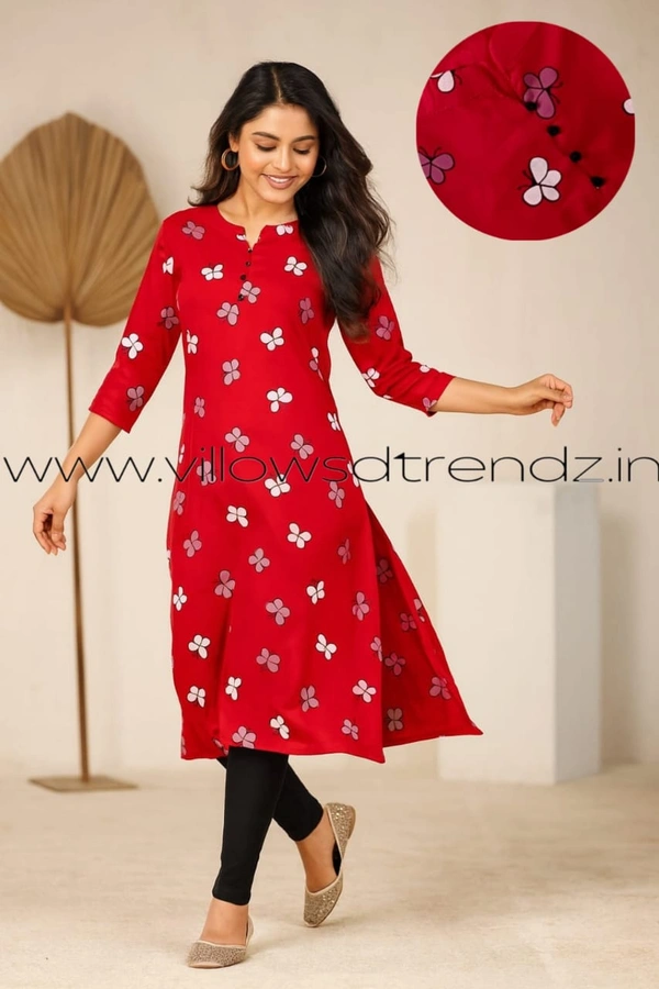Twill Blue Rayon Kurta| Side cut| 3/4 Sleeve| Red | LI195092 - 2XL, Red